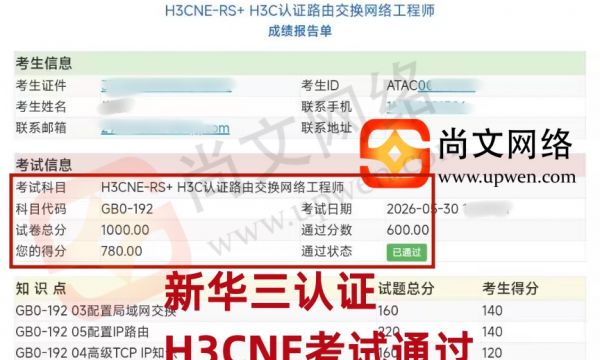 5.30日战报-恭喜崔学员新华三认证H3CNE-RS+考试通过~